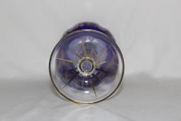 A Facet Blue and Gold Gilted Stem Wine Glass