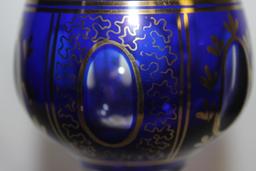 A Facet Blue and Gold Gilted Stem Wine Glass