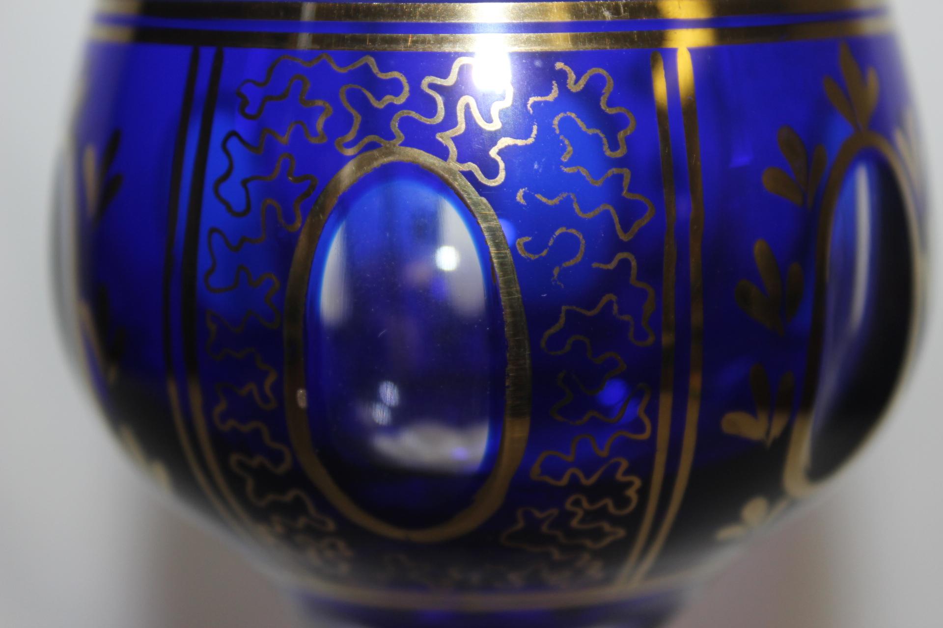 A Facet Blue and Gold Gilted Stem Wine Glass