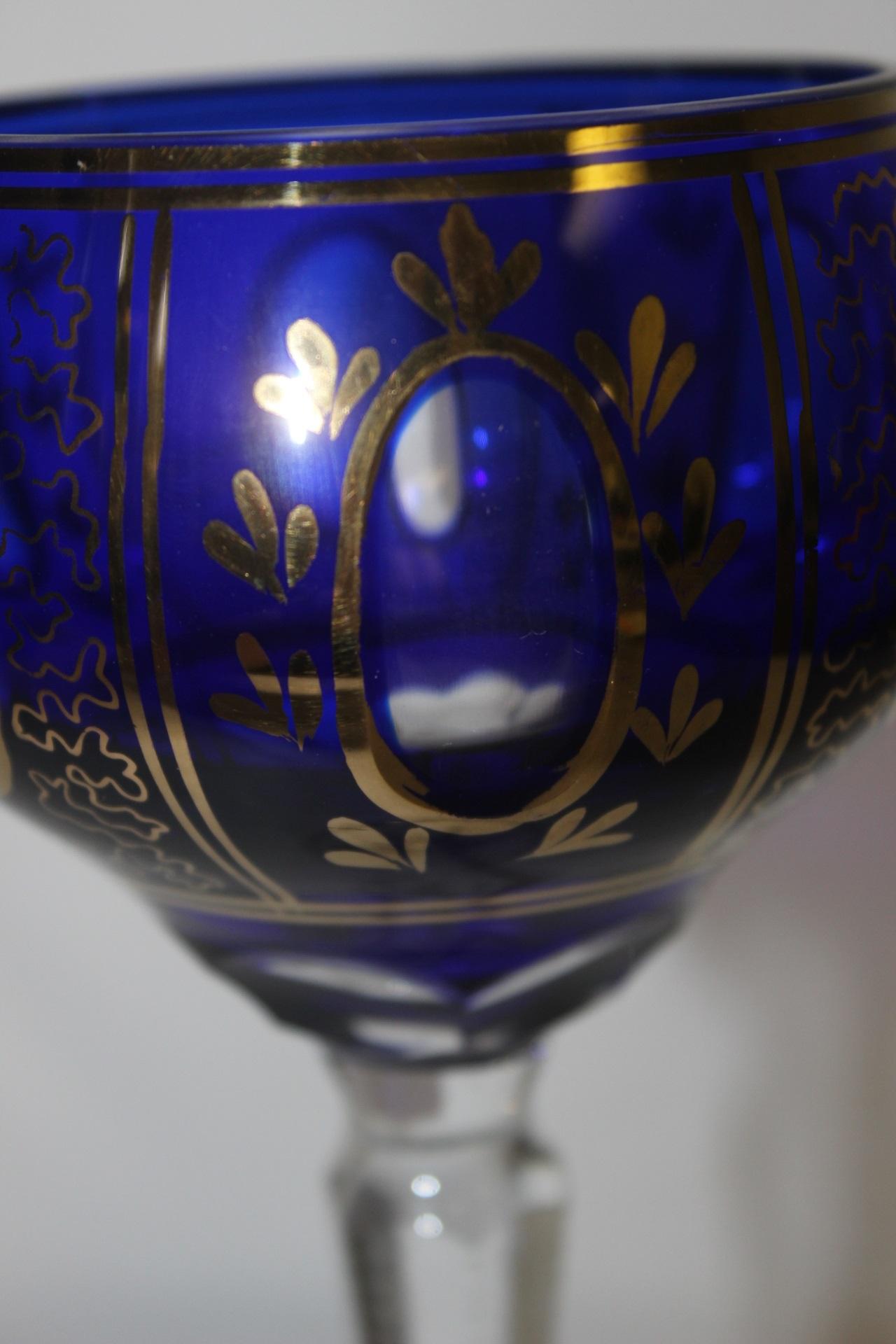 A Facet Blue and Gold Gilted Stem Wine Glass