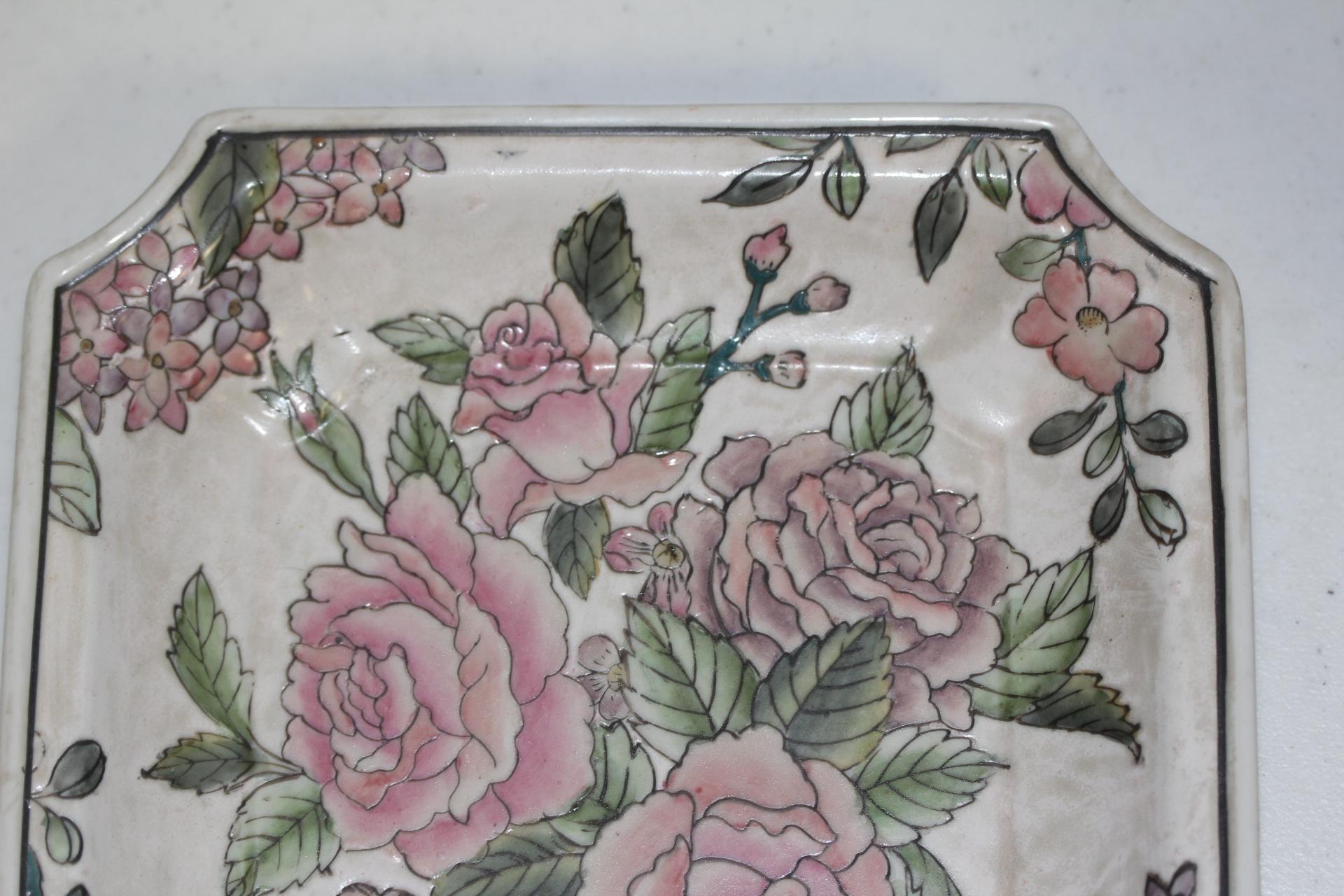 Signed Decorative Chinese Square Plate