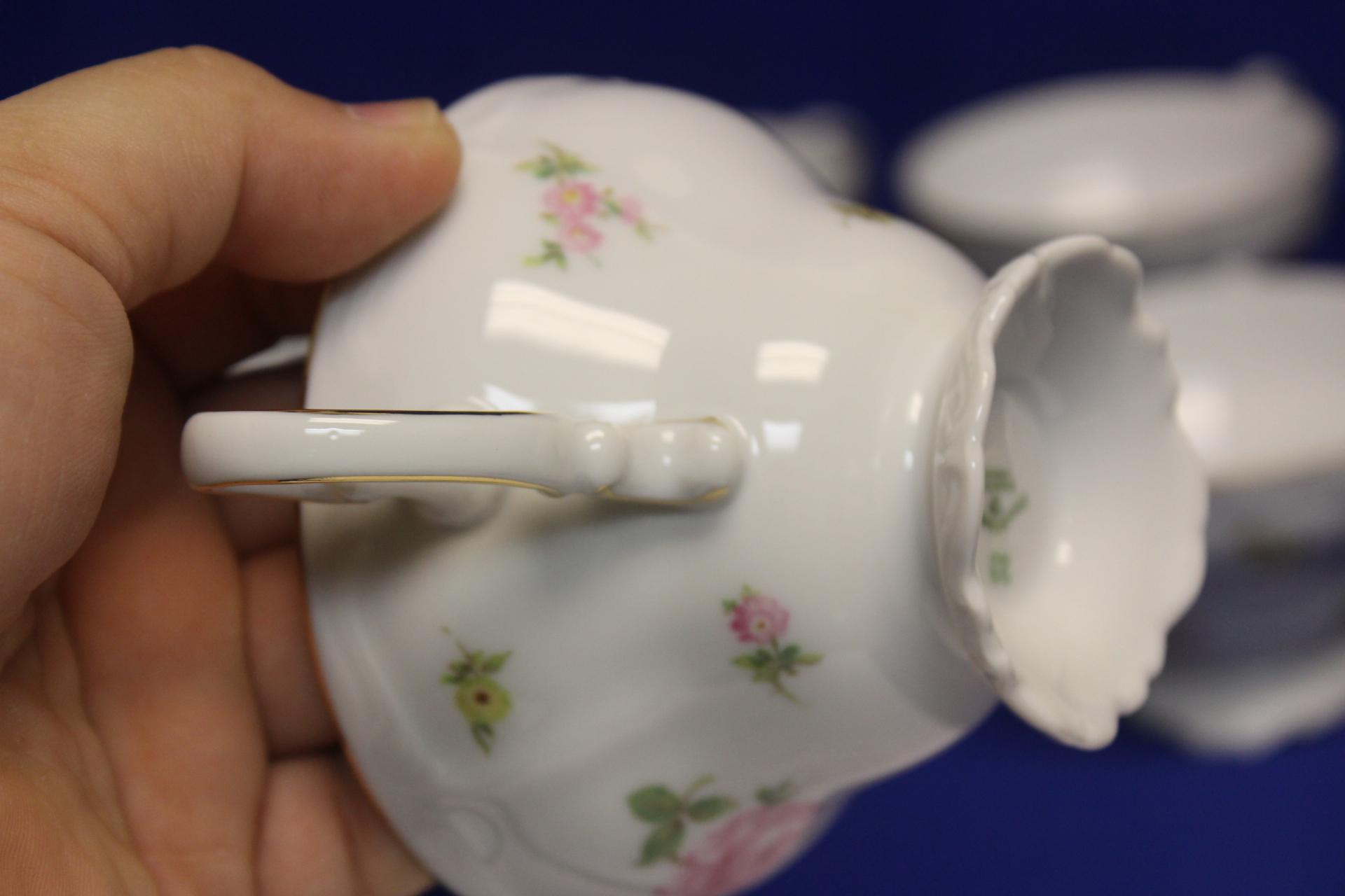 Set of 12 Johann Haviland Cups and Sugar Container