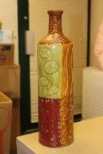 Marked Lyon Tall Pottery Bottle