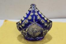 A Cobalt Blue Cut Glass Basket