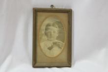 Framed Vintage Black and White Photograph of a Boy