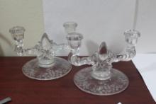 A Pair of Etched Glass Candle Holders