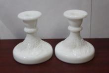A Pair of Milkglass Candlesticks