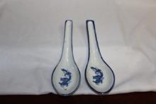 Set of 2 Blue and White Porcelain Spoon