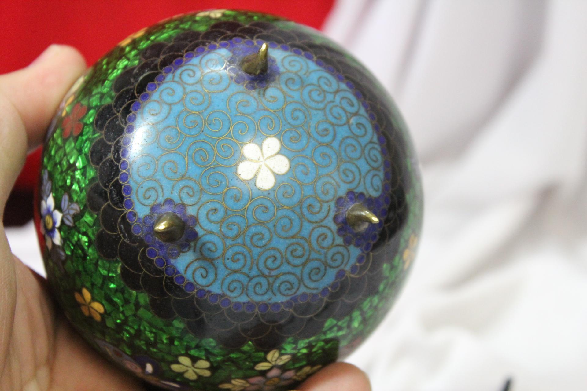 An Antique Japanese Cloisonne 3 Legged Jar