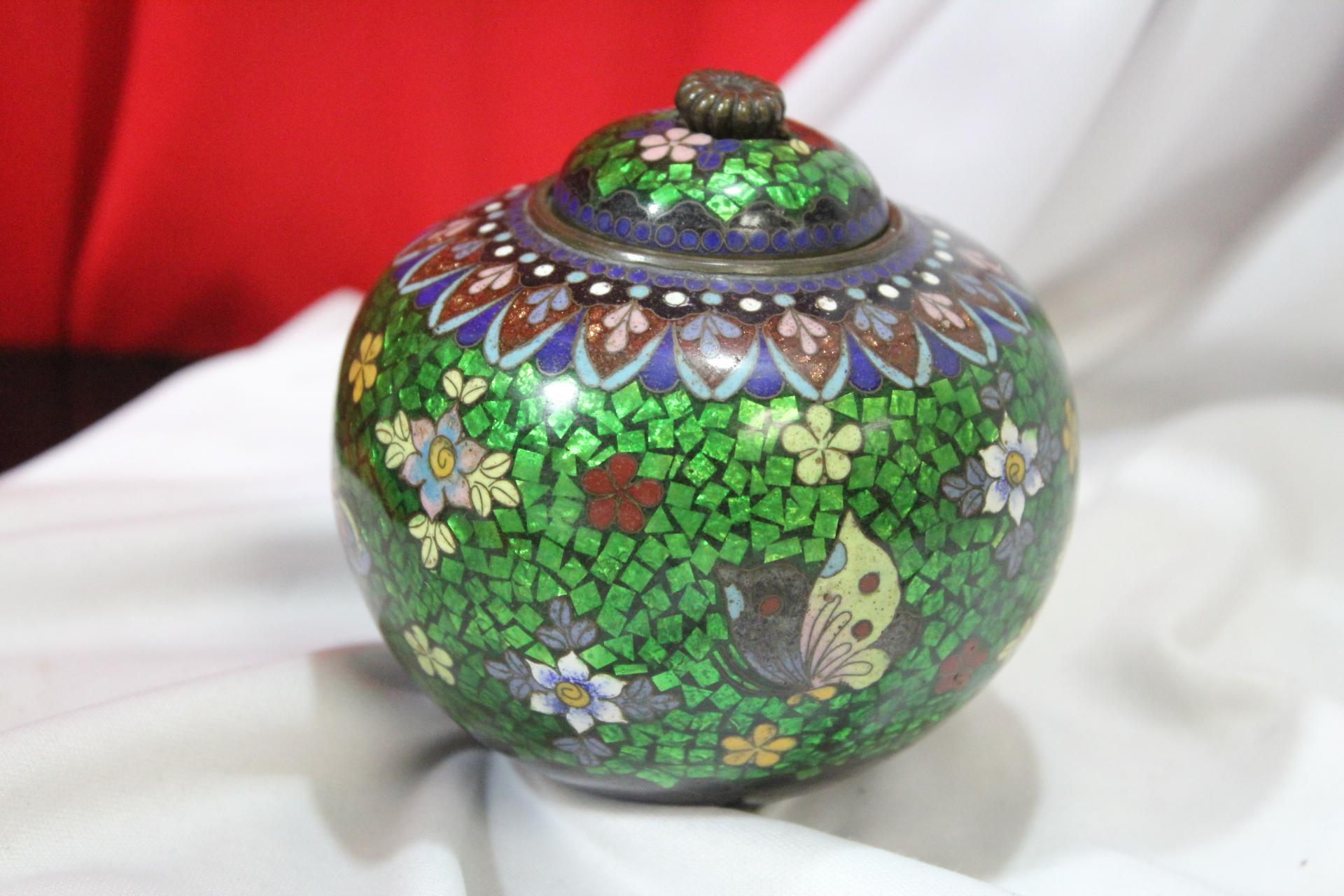 An Antique Japanese Cloisonne 3 Legged Jar