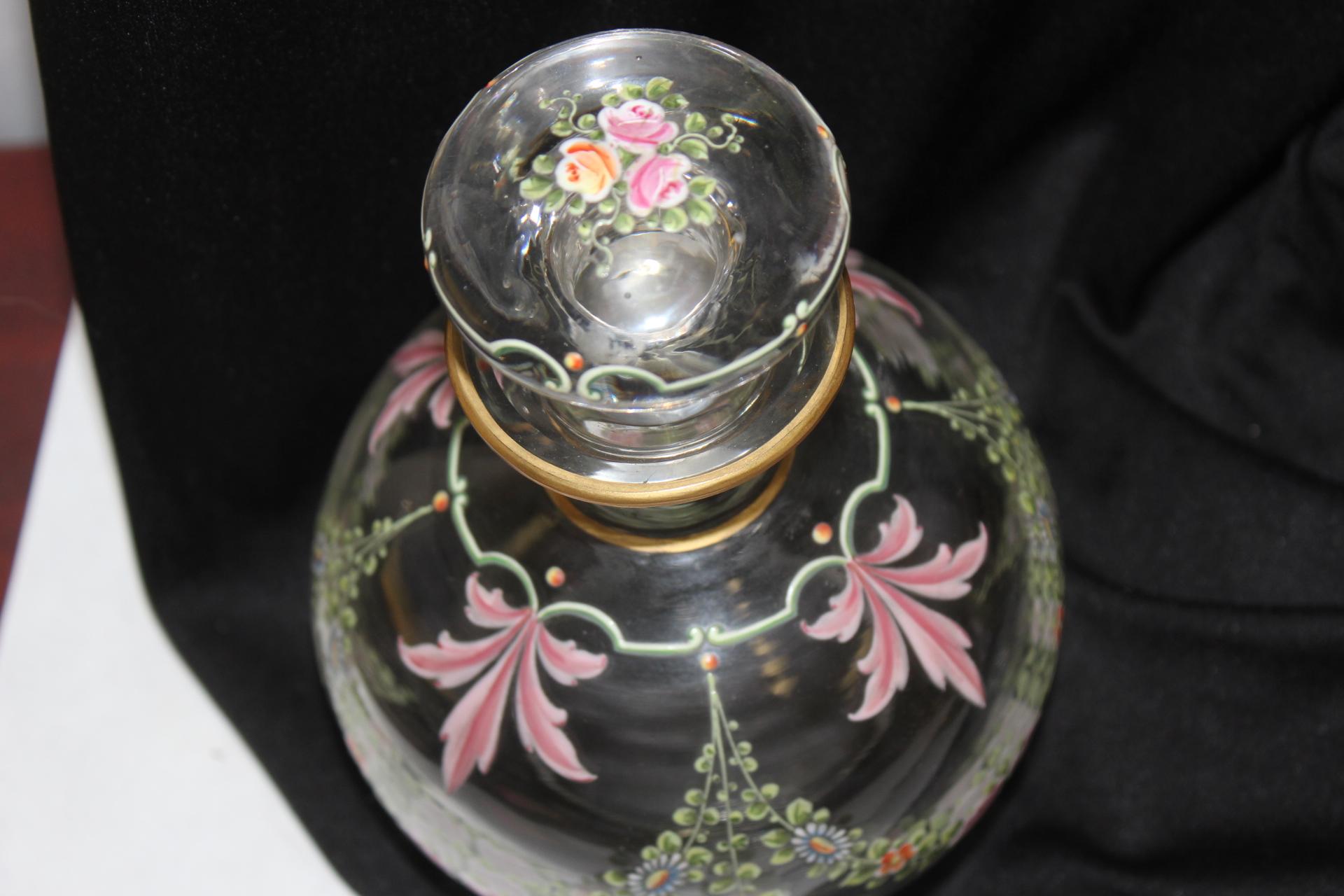 A Hand Painted Cambridge Decanter