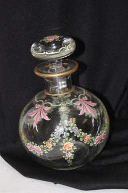 A Hand Painted Cambridge Decanter