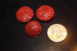 Lot of 3 Cinnabar Chinese Buttons
