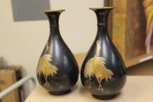 Pair of Japanese Mixed Metal Vases