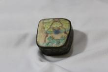 Chinese Porcelain Top Metal Pill or Trinket Box