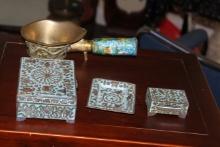 Lot of Four Antique Chinese Enamel / Iron Articles