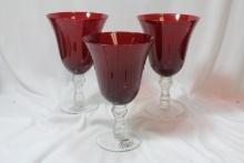 Lot of 3 Ruby Red Goblets