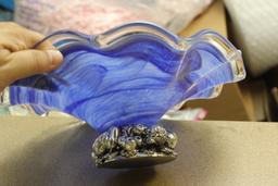 Art Glass Compote with Metal Base