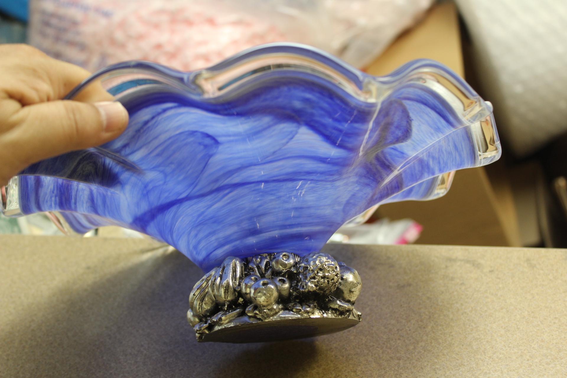 Art Glass Compote with Metal Base