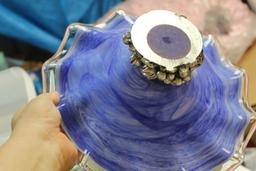 Art Glass Compote with Metal Base