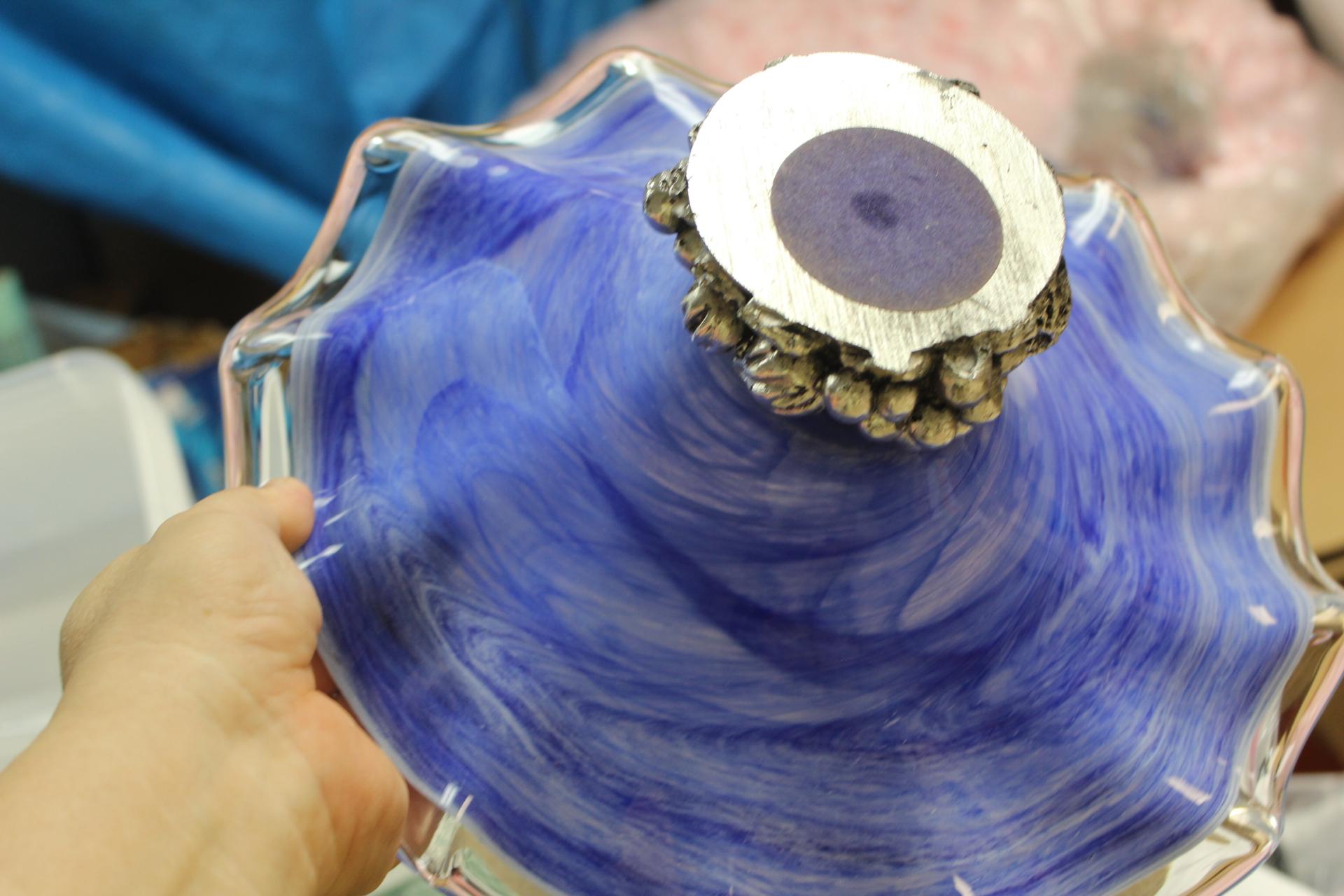 Art Glass Compote with Metal Base