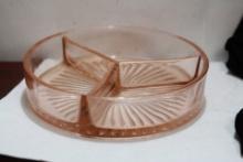 A Pink Depression Glass Divided Round Tray
