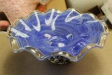 Art Glass Compote with Metal Base