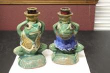 Lot of 2 His and Hers Frog Candle Sticks