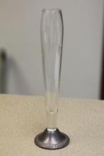 Sterling Base Etched Glass Vase