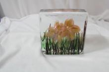 A Signed and Dated Art Glass Block