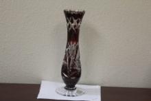 A Beautiful Ruby Red Cut Glass Stem Vase