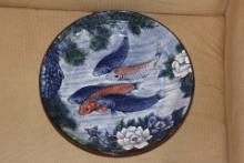 Signed Japanese Decorative Koi Fishes Charger/Bowl
