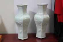 Pair of Chinese Celadon Hexagon Vases