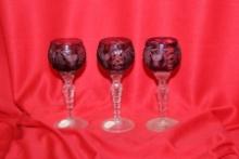 Set of 3 Cut Glass Goblets