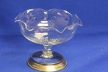 Sterling Rim Cut Glass Compote
