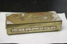 A Chinese Jade, Carneillian Enamel Brass Box