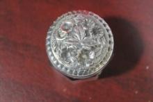 A Sterling Repousse Top Small Glass Container