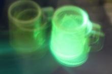 Set of 2 Opalescent Vaseline Swan Glass Cups