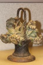 Antique Cast Iron Floral Basket Door Stopper