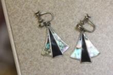 Sterling, Enamel and Mother of Pearl Earrings