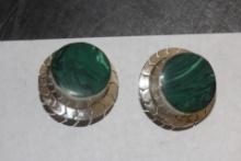 Sterling and Malachite Clip Earrings