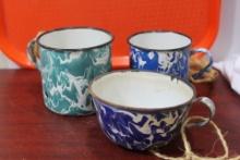 Lot of 3 Vintage Enamel Farmhouse Mugs