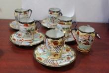 Set of Vintage Japanese Kutani Cups and Saucers