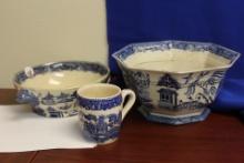 Lot of 3 Antique Blue Willow Articles