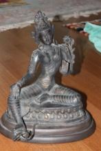 Antique Chinese Bronze God on Wood Base
