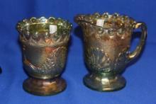 A Carnival Glass Creamer and Sugar Container