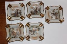 Lot of 5 Kutani Personal Ashtrays