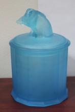 A Blue Satin Glass Pig Humidor