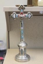 Rare Vntg Italian Micro Mosaic Silverplate Cross