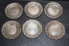 Set of 6 Ornate Sterling Nut Dish